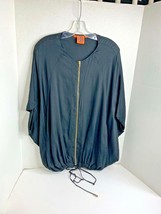 Tory Burch Womens Sz 6 Black Shirt Blouse Full Zip Angel Sleeve Tie Wais... - $48.51