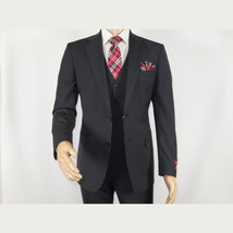 Men Suit BERLUSCONI Turkey 100% Italian Wool Super 180's 3pc Vested #Ber21 Black image 3