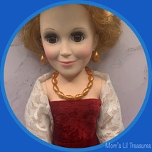 18-20 Inch Vintage Doll Jewelry • Peach Pearl Doll Necklace Earring Set - $11.76