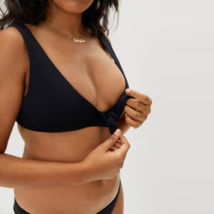 Everlane The Tie-Front Bikini Top Removable Pads Stretch Black L - £22.72 GBP