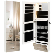 Wall Mounted Jewelry Armoire Organizer with Full-Length Frameless Mirror-White - - £97.50 GBP