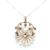 14k Yellow Gold Art Nouveau Pendant with Mississippi Pearls (#J6165) - £774.74 GBP