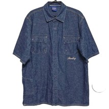 BAD BOY Athletics Denim Shirt Mens Large Blue Button Up Pockets Streetwear Y2K - £35.59 GBP