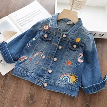 New Printed  denim jacket for Girl Kids Autumn Spring Baby Girls  Embroidered De - £61.25 GBP