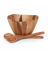 Salad Bowl Acadia Wood Natural Edge Thailand with Set Spoon Fork Wood Se... - £70.06 GBP