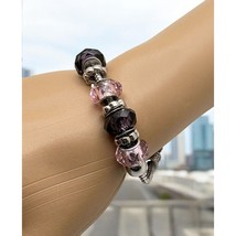 Pink and Purple Beaded Bracelet Silver Tone Faceted Beads Chunky 7 Inch - $15.87