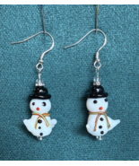 Handcrafted Snowmen Beaded Sterling Silver Earrings, Glass &amp; Rhinestone ... - $12.38
