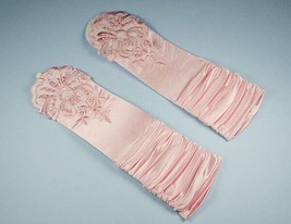 Bridal Prom Costume Adult Satin Fingerless Gloves Lt Pink Elbow Length Party - $12.59