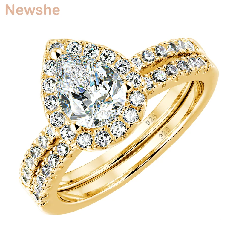 2 Pieces Yellow Rose Gold Wedding Set Solid 925 Sterling Silver 3Ct Halo AAAAA C - £55.42 GBP