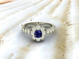 Sapphire And Diamond Gemstone 925 Sterling Silver Unique Design Women  Ring - £47.45 GBP