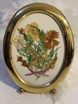 Vintage Gold Framed Dried Pressed Flowers Bouquet Boho Oval Picture Frame - £14.94 GBP