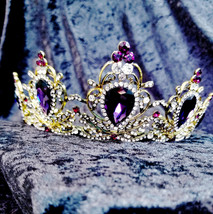 Rhinestone Crystal Tiara, Purple Crown Tiara, Statement Pageant Jewelry, Head Ba - £47.93 GBP