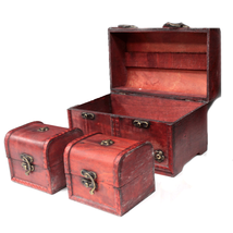 STEAMPUNK/ VINTAGE/ Large Classic Chest -Set Of 3 Wooden Handmade Boxes -BRASS C - £62.35 GBP