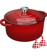  5QT Red Enameled Cast Iron Dutch Oven Pot w/ Lid &amp; Potholders Heavy Dut... - $935.90 MXN