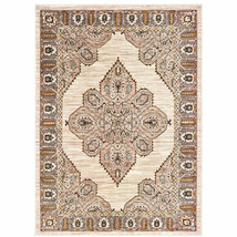 8&#39; X 11&#39; Ivory Gold Grey And Blue Oriental Power Loom Stain Resistant Area Rug - $945.40