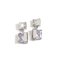 Korean New Design Double Square Earrings Luxury Transparent Geometric Glass Crys - £10.50 GBP