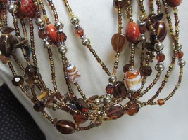 &quot;&#39;9 STRAND - BROWN ASSORTED BEADED CHOKER NECKLACE&quot;&quot; - £7.78 GBP