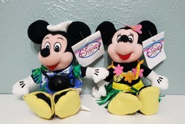 Vintage Disney Tourist Mickey & Hula Minnie Bean Bag Plush Set Of 2 With Tags - $24.74
