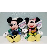 VINTAGE Disney Tourist Mickey &amp; Hula Minnie Bean Bag Plush Set Of 2 WITH... - £19.46 GBP