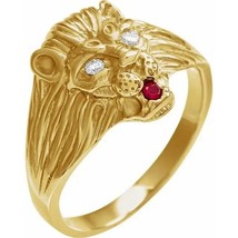 Authenticity Guarantee 
Diamond and Ruby Lion Head Ring in 14k Yellow, Rose o... - £1,209.01 GBP+