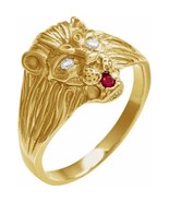 Authenticity Guarantee 
Diamond and Ruby Lion Head Ring in 14k Yellow, R... - £1,199.24 GBP+