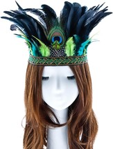 Peacock Feather Fascinator Decorative Feather Headpiece Crown Headdress Costume  - £29.00 GBP