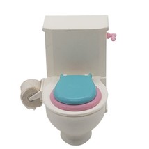 Vintage 1996 Barbie Dream House? Toilet White pink seat blue lid and ROL... - $14.49