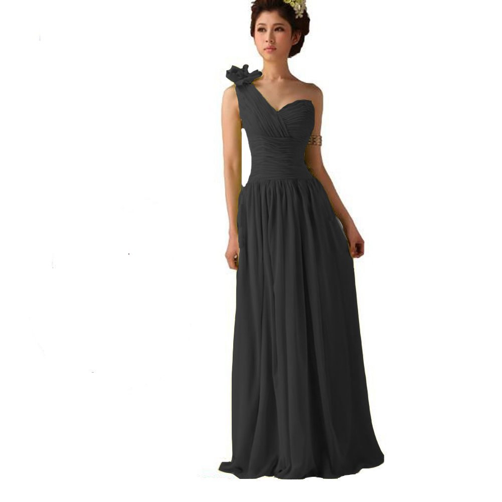 Kivary Women's One Shoulder Long Pleated Prom Bridesmaid Dresses Black US 12
