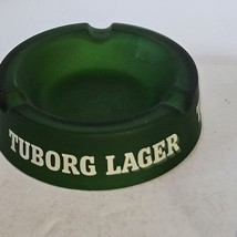 Vintage Tuborg Lager Beer Ashtray Matte Green Glass Beer Advertising 4 7/8&quot; - £10.90 GBP