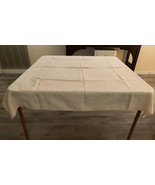 Vintage Embroidered Biege &amp; White Cotton Tablecloth Floral Pattern 46 x 44&quot; - £17.25 GBP