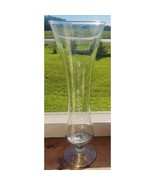 Vintage Clear Glass Engraved Bud Vase 9&quot; Flower &amp; Leaves Etched Pretty P... - $11.69