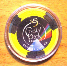 (1) $5. Crystal Park Casino Chip - Crystal City, California - 1996 - $11.95