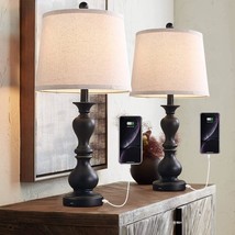 26&quot; Farmhouse Table Lamp Set Of 2, Traditional Table Lamp With 2 Usb Ports Rusti - £107.56 GBP