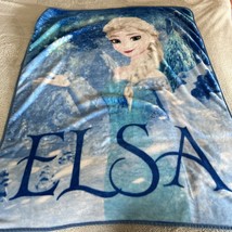 Disney ELSA Blue White Snowflakes Fleece Kids Blanket 49x38 - £11.56 GBP