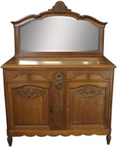 Server Sideboard Art Deco 1920 Mid-Century Modern Oak Wood Mirror 2-Door - $2,979.00