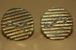 14K Yellow Gold Groove Round Diamond Cufflinks Men&#39;s Vintage Jewelry 12.5 Grams - £836.69 GBP
