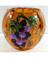 Hand Painted Yellow Gold Bowl Vase GRAPES Raised Design - $5.69
