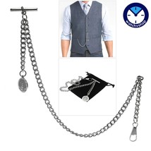 Albert Chain Silver Color Pocket Watch Chain Men Life-Tree Medal Fob T Bar AC140 - £14.21 GBP