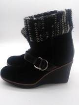 Naturalizer Kenning Women’s 7.5M  Black Suede Wedge Sweater Knit Ankle B... - $21.78