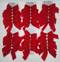 Red Velvet Christmas Holiday Bow Decorations Tree Decor 4.5 in. Bows Lot of 6 - £9.48 GBP