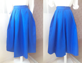 Royal Blue Midi Taffeta Skirt Outfit Women Custom Plus Size Pleated Midi Skirt image 1