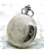 Pocket Watch Silver Color for Men 47 MM Big Arabic Numbers Dial with Cha... - $19.99