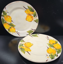 2) Pier 1 Avalon Dinner Plate Set Lemon Fruit White Flower Table Dining Dish Lot - £34.70 GBP