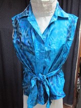 &quot;&quot; SHINY BLUE PATTERNED, SELF TIE TOP&quot;&quot; - XL- 1X - SILK MAYBE? - £7.08 GBP