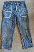 Men&#39;s Cube Blue Jeans 36x32 Stonewash Wide Leg Deep Pockets Funky Zipper... - $15.99