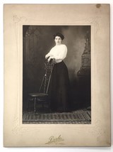 Antique Photo on Board Lovely Lady Standing at Highback Chair Dorle St. Paul MN - £15.75 GBP