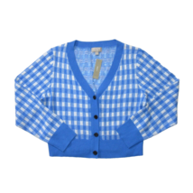 NWT J. Crew Cashmere Cropped V-neck Cardigan Sweater in Sail Blue Snow Gingham M - £86.29 GBP