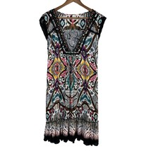 Bila Dress Large Crochet Beaded Knee Length Sleeveless Floral Ikat Rayon Boho - £28.40 GBP