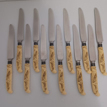 Landers Frary Clark 12 Knives Carved Celluloid Handles Sterling Silver Band - $95.79