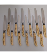 Landers Frary Clark 12 Knives Carved Celluloid Handles Sterling Silver Band - £75.10 GBP